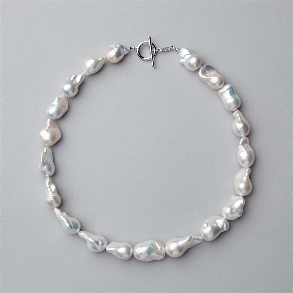 真珠の卸屋さん　淡水真珠 バロックパールネックレス ～Unique(ユニーク)～ オーロラホワイト 13-15mm
